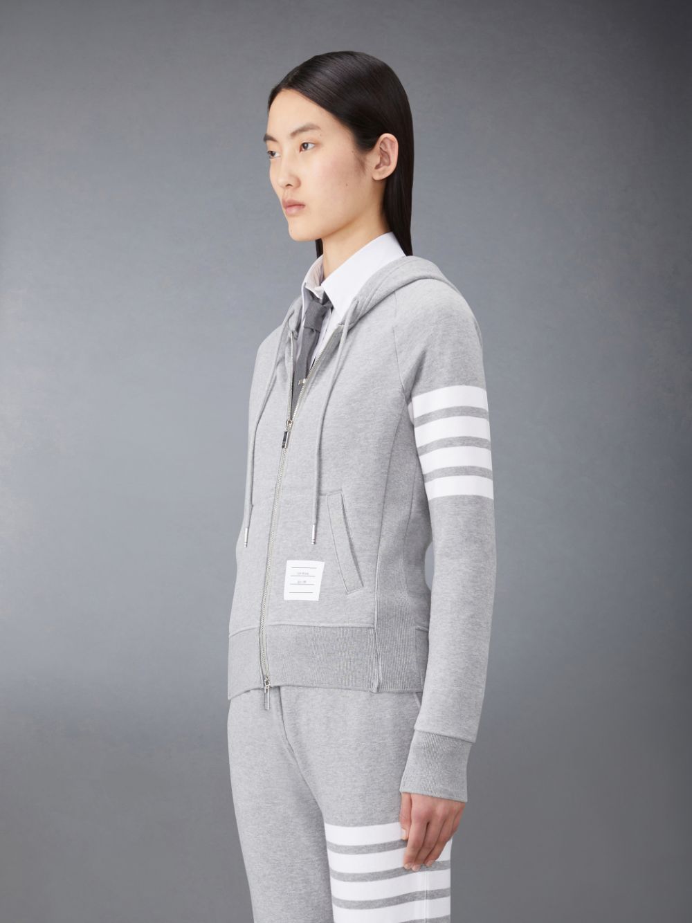 Sudadera con Capucha Thom Browne Classic Loopback Full Zip Mujer Gris | IJE25V21459
