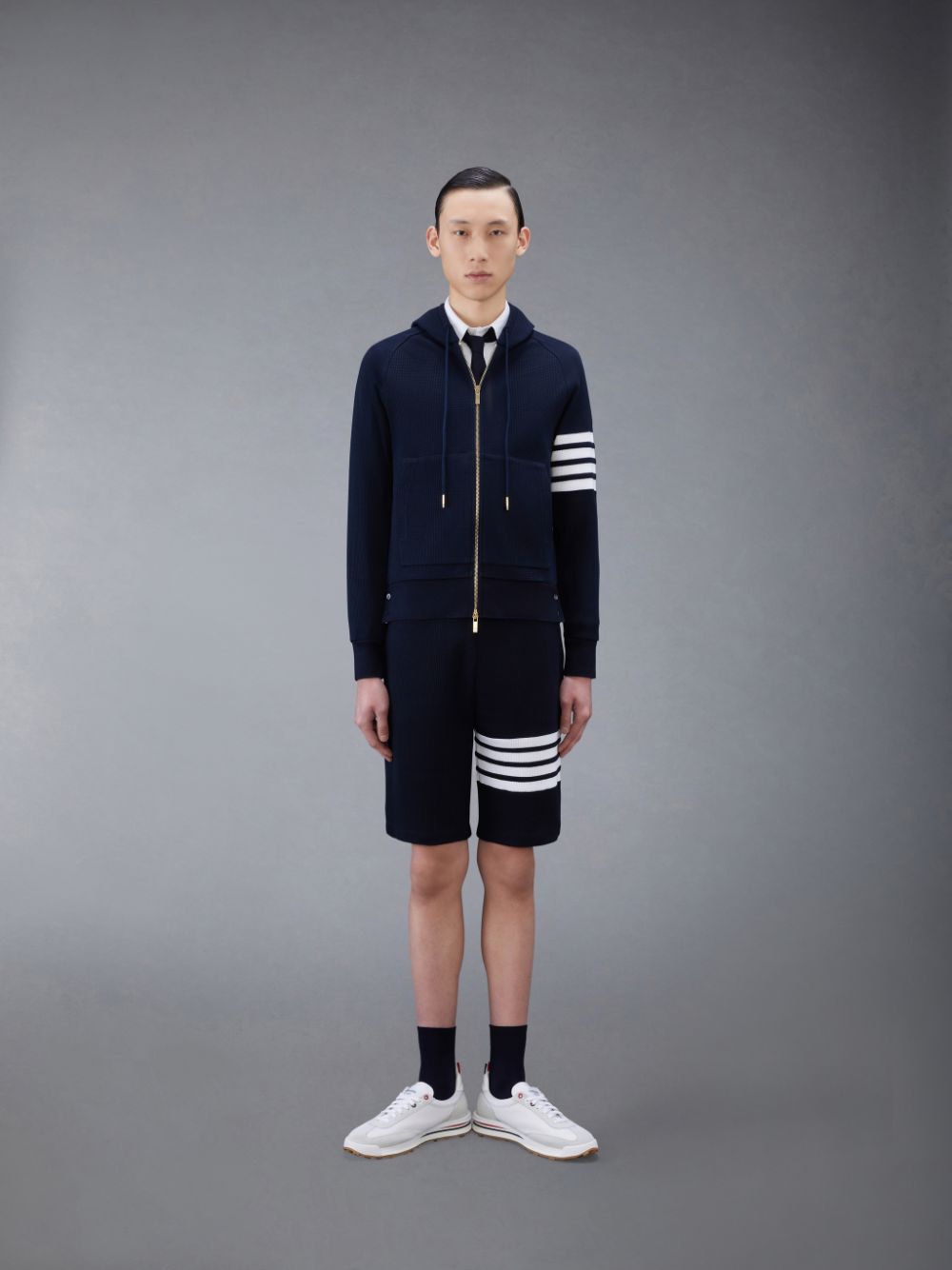 Sudadera con Capucha Thom Browne Waffle Raglan Full Zip Hombre Azules | GGE58S82877