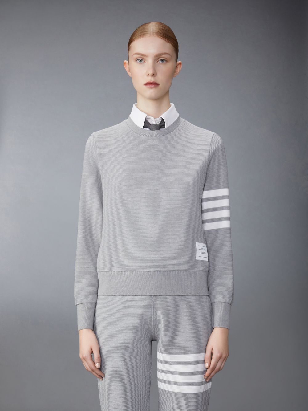 Sudaderas Thom Browne Light Ottoman Rib 4-Bar Crew Neck Mujer Gris | PMQ21H30741