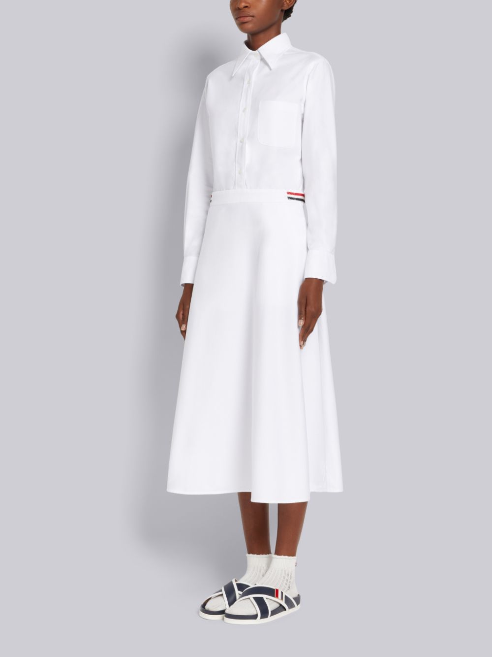 Vestido Thom Browne White Oxford High Waisted A-Line Below The Knee Shirt Mujer Blancas | DMK70M04270