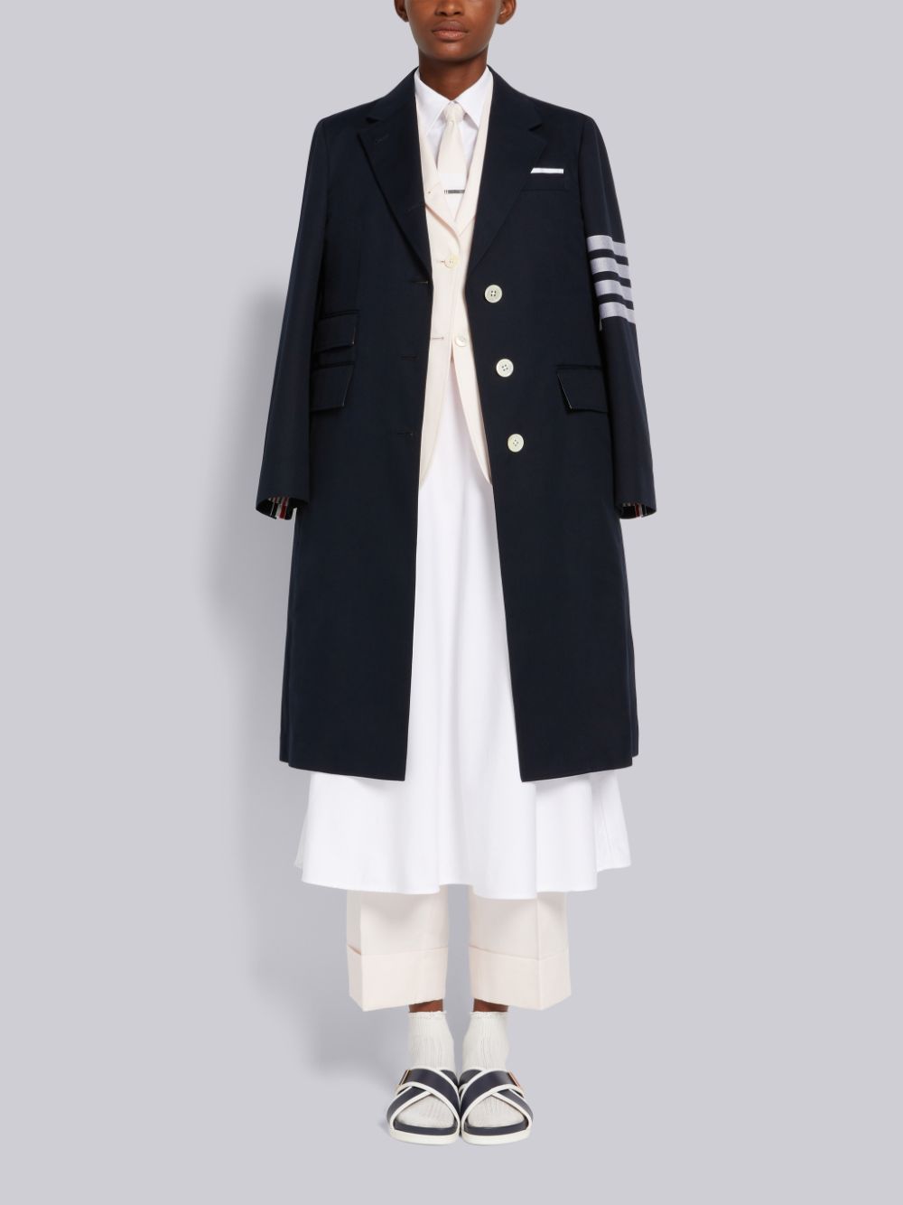 Vestido Thom Browne White Oxford High Waisted A-Line Below The Knee Shirt Mujer Blancas | DMK70M04270