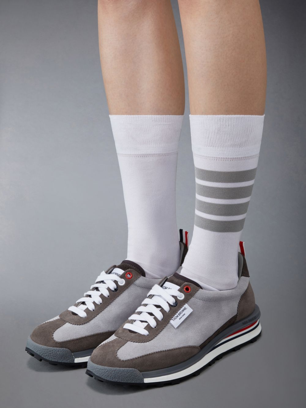 Zapatillas Thom Browne Calf Suede Tech Runner Mujer Gris | HPI66M55706