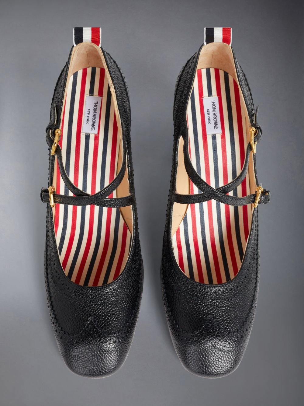 Zapatos Mary Jane Thom Browne Pebble Grain Leather Brogued 75mm Block Heel Criss Cross Mujer Negras | MIH09A39094